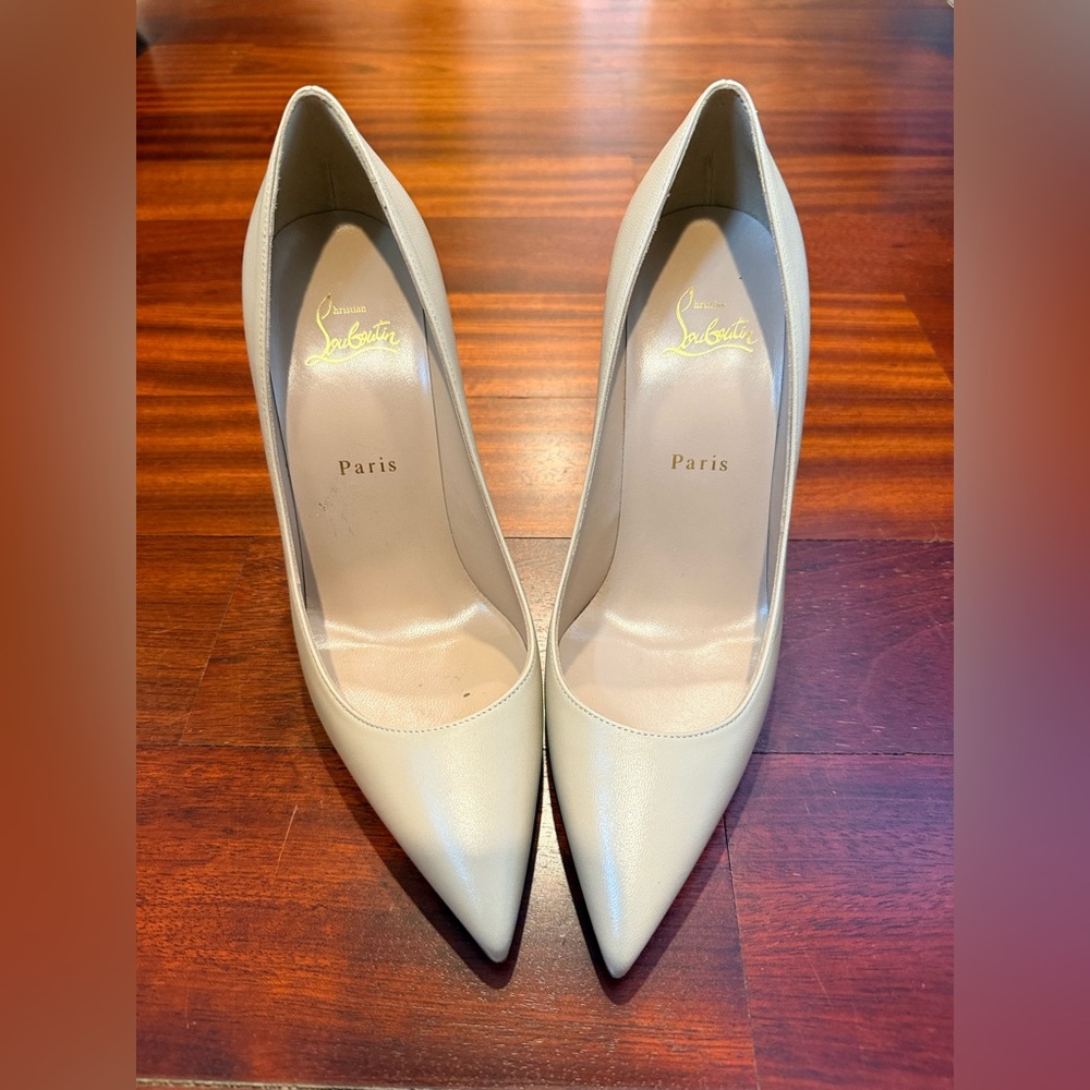 Christian Louboutin Light Beige Pointed-Toe Leather Pumps